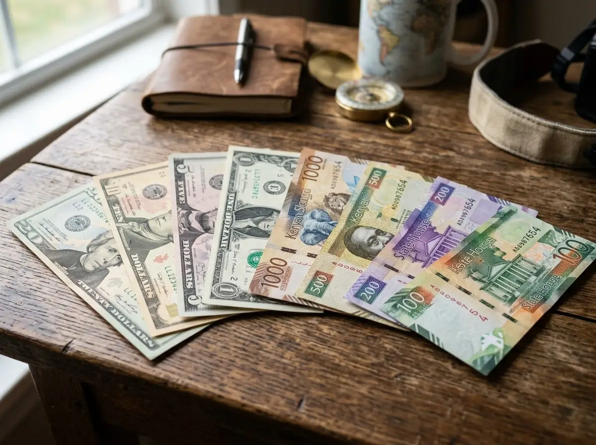 US Dollar and Kenyan Shilling notes used on Masai Mara National Reserve tours