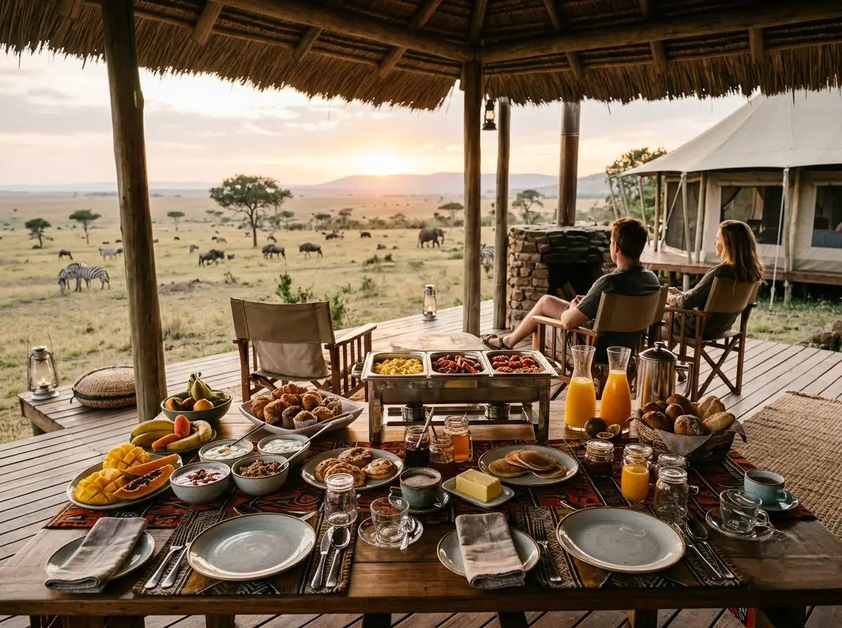 Full-board tented camp dining setup included in a best safari package in Kenya