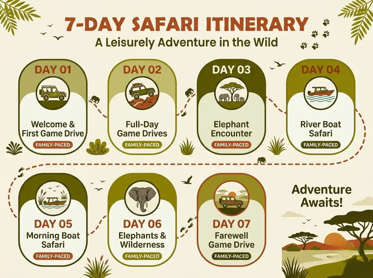 Family-paced 7-day Kenya safari timeline